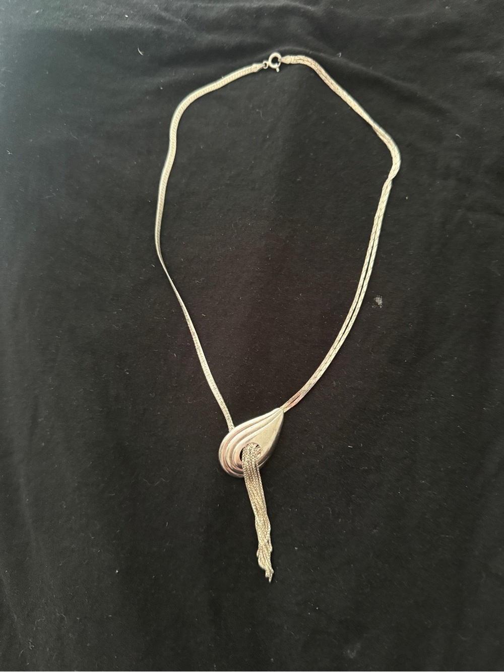 Vintage 925 Sterling Silver Teardrop Lariat Pendant double Necklace Snake Chain